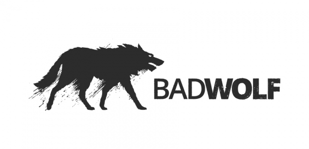 The logo of Bad Wolf, depicting a stylised wolf facing right towards the capital letters 'BADWOLF', WOLF being in bold type.